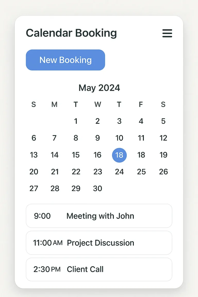 Calendar Booking Screen