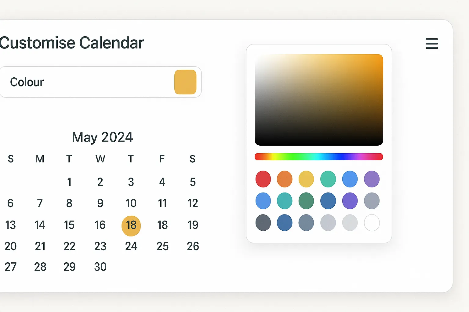 Full Customisable Calendar Colours